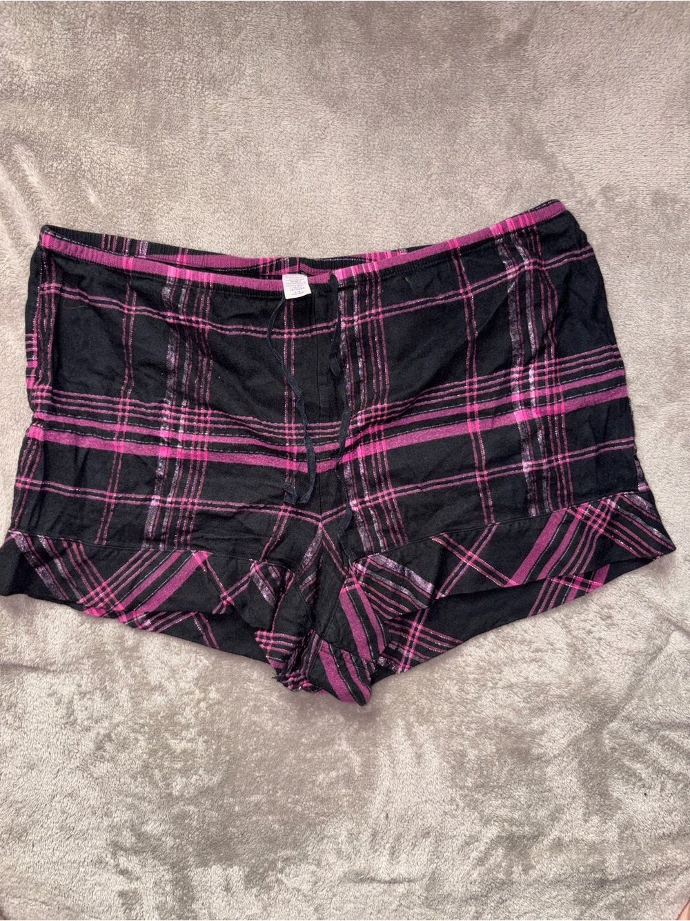 Women’s Black & Pink Plaid Sleep Shorts